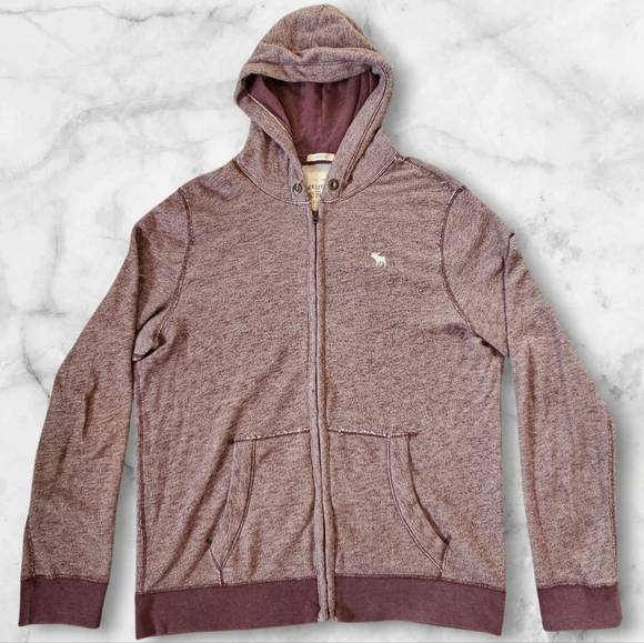 Abercrombie & Fitch Hoodie Muscle Full Zip Up Moose Logo Heather Maroon XL - Picture 1 of 10
